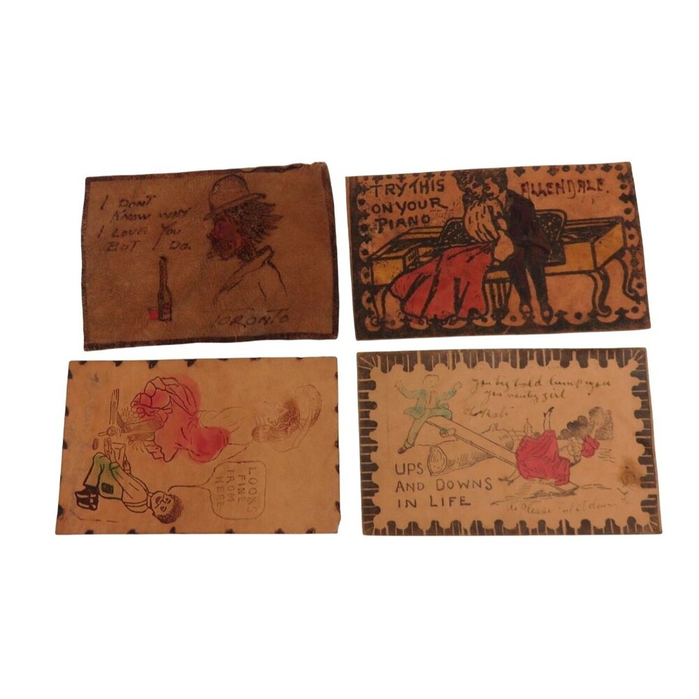 Vintage Leather Postcards With Humorous Illustrations and Quotes